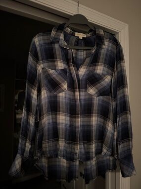 cloth & stone Blue and White Plaid Casual Button-Front Shirt